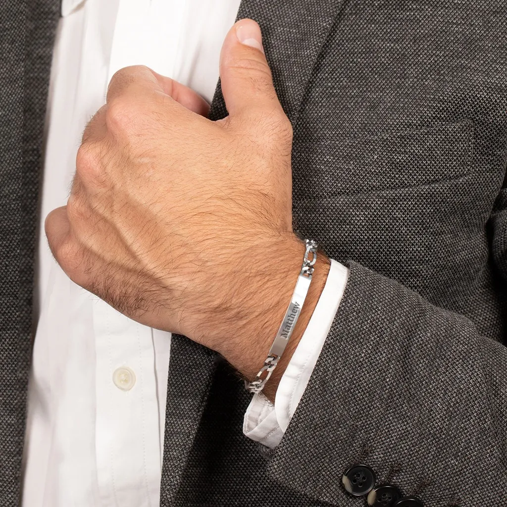 Personalized Figaro Chain Engraved Name Bracelet