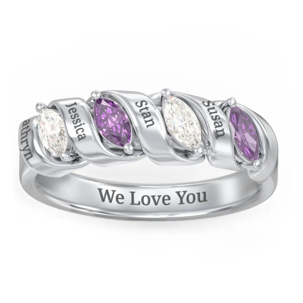 2 TO 4 Names With Birthstones Personalized Ring Engraved Name Ring