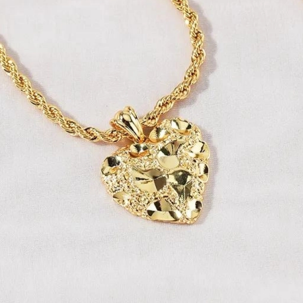 RX Link Chain Gold Plated Nugget Heart Pendant Necklace