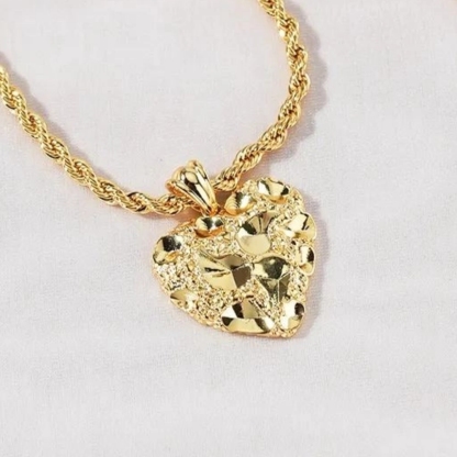 RX Link Chain Gold Plated Nugget Heart Pendant Necklace