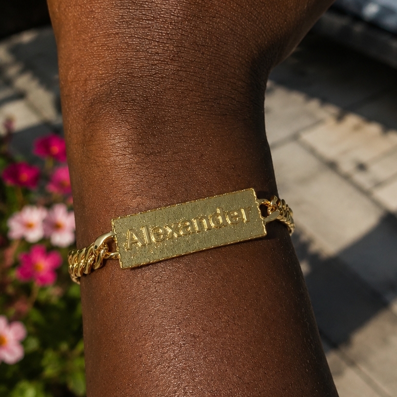 Gold Plated Bar Name Bracelet Personalized Custom Engraved Bracelet