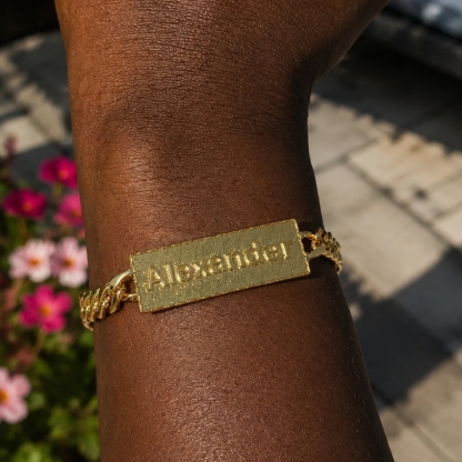 Gold Plated Bar Name Bracelet Personalized Custom Engraved Bracelet