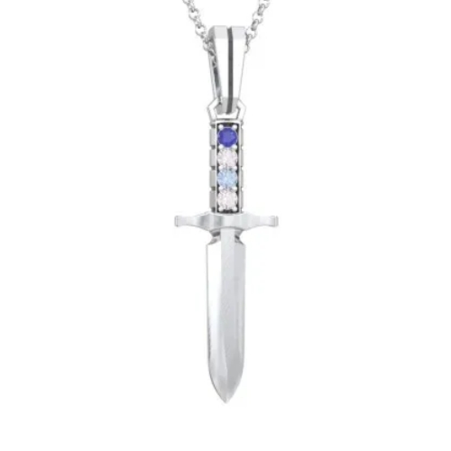 Custom Dagger Pendant Necklace Engraved Name Necklace With Birthstone