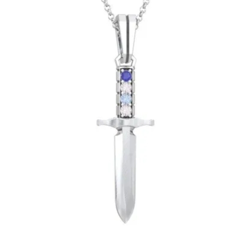 Custom Dagger Pendant Necklace Engraved Name Necklace With Birthstone
