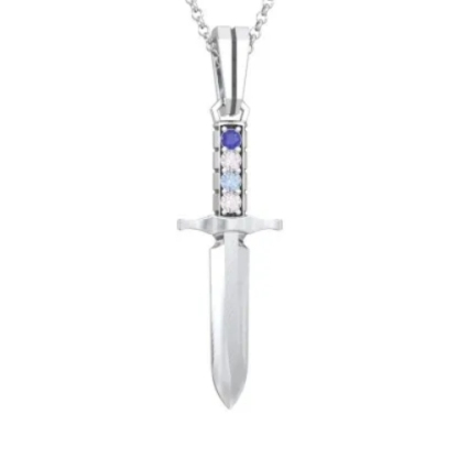 Custom Dagger Pendant Necklace Engraved Name Necklace With Birthstone