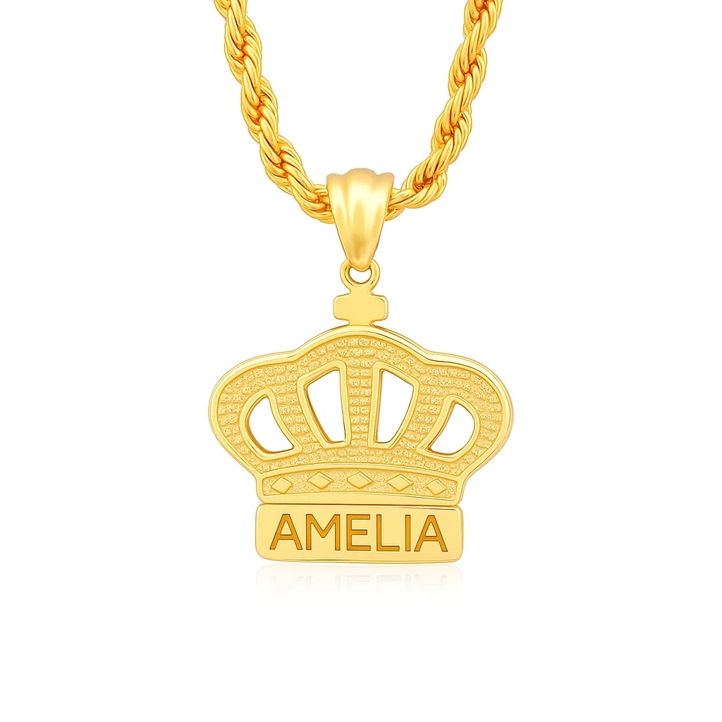 Gold Plated Personalized Diamond Cut King Pendant Engraved Name Necklace