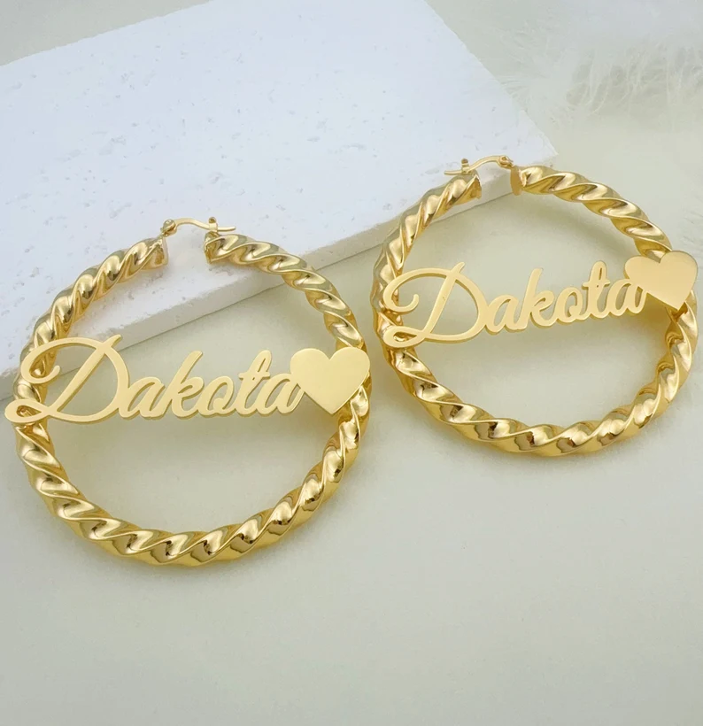 Love Heart Twist Hoop Name Earrings Custom Name Earrings 