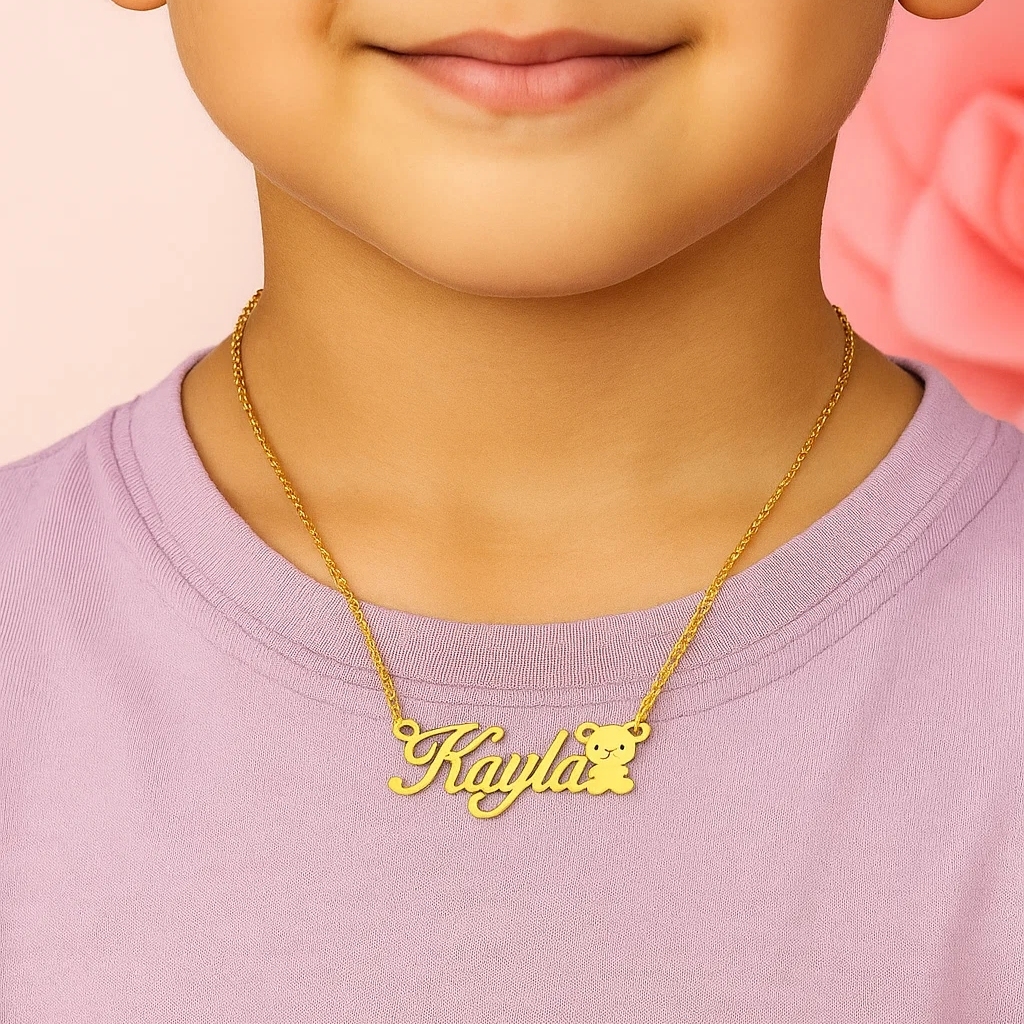 Bear Nameplate Pendant Personalized Custom Gold Plated Name Necklace