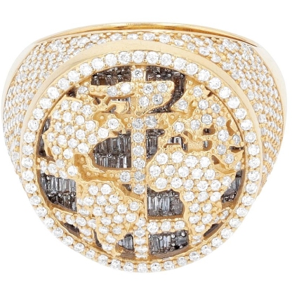 Shiny Gold Plated World Map Ring Diamond Ring