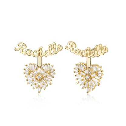 Custom Shiny Heart Stud Earrings Personalized Name Earrings