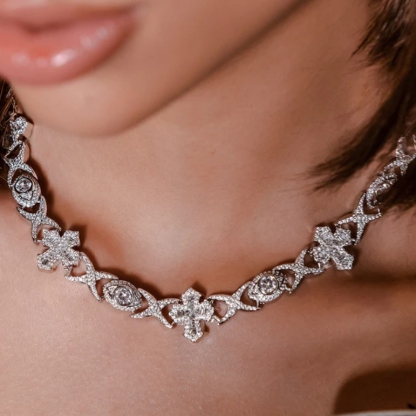 Sparkling Baguette Evil Eye Cross Necklace