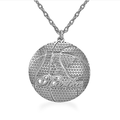 Basketball Nameplate Pendant Personalized Engraved Name Necklace
