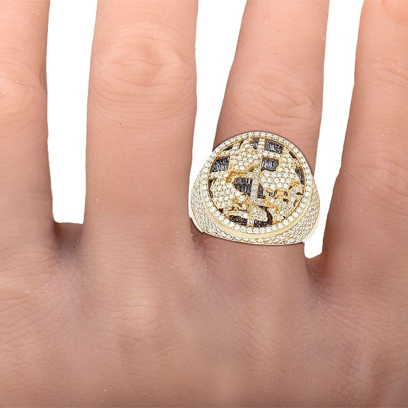 Shiny Gold Plated World Map Ring Diamond Ring
