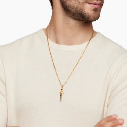 Gold Plated Waver Dagger Amulet Pendant Necklace For Men