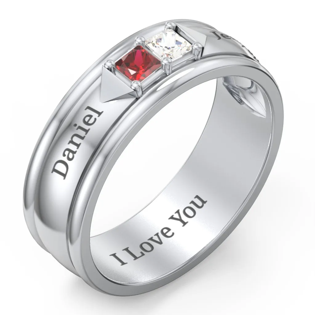 Personalized Custom Two Names with Birthstone Engraved Name Ring