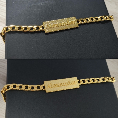 Gold Plated Bar Name Bracelet Personalized Custom Engraved Bracelet