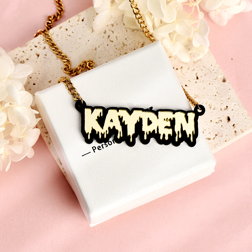 Acrylic Black Outline Drip Letters Pendant Personalized Custom Name Necklace