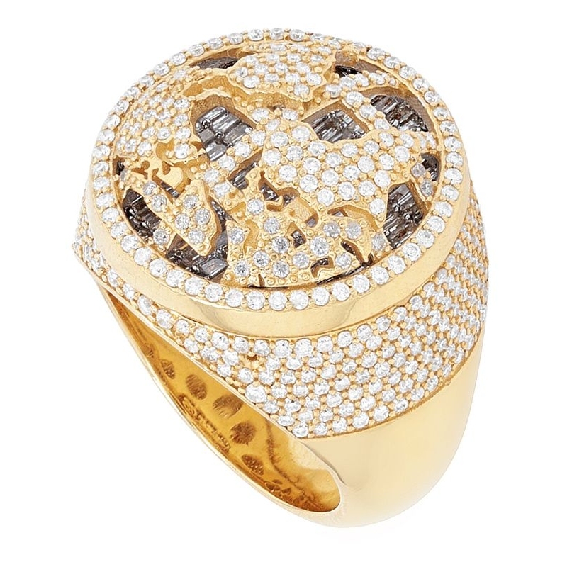 Shiny Gold Plated World Map Ring Diamond Ring