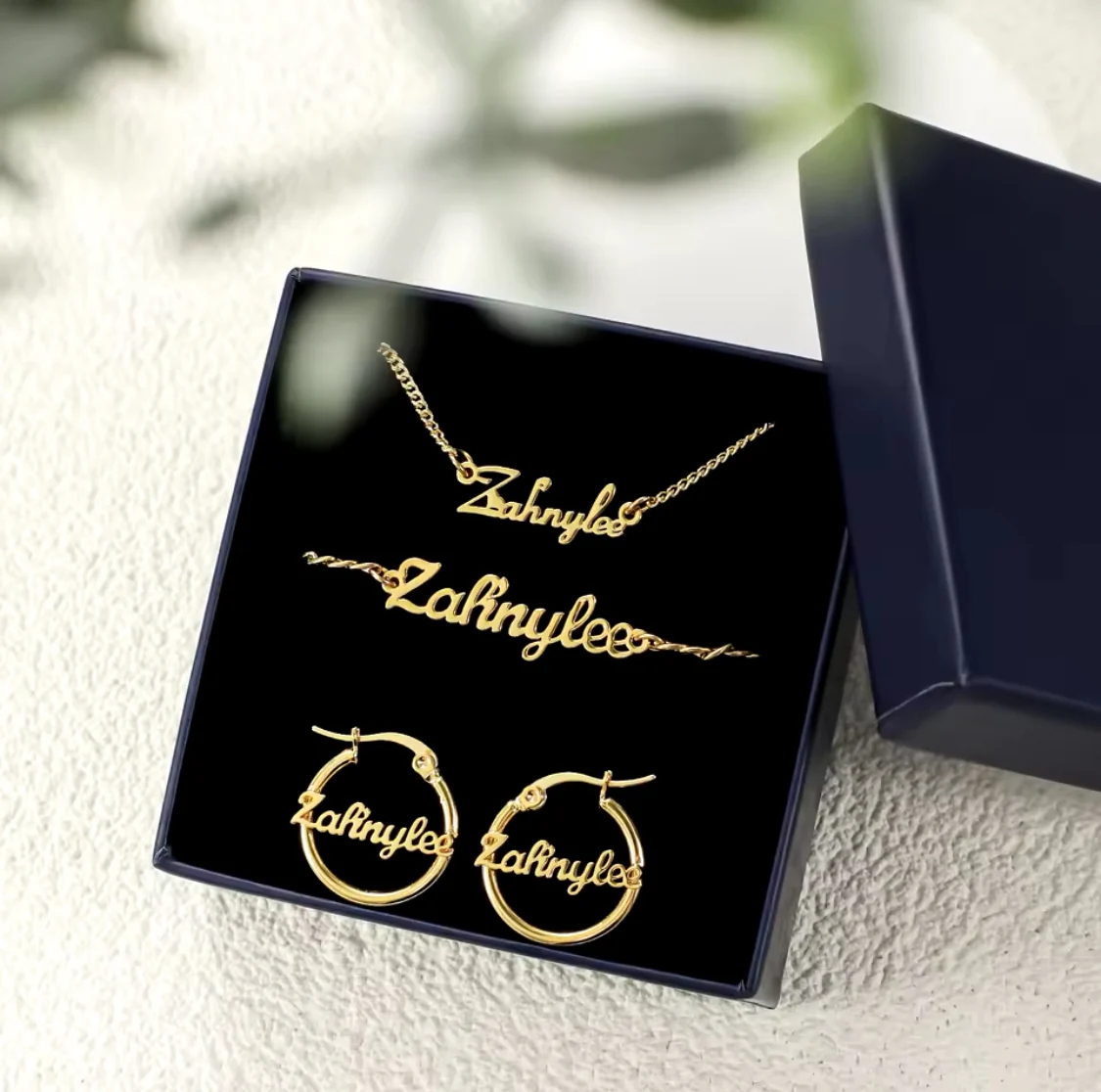 3Pcs Personalized Name Necklace And Name Earring Custom Name Bracelet Set For Kids