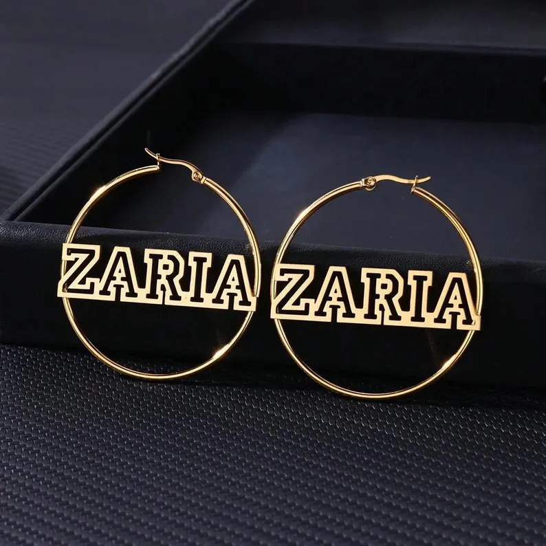 Hollow Letters Crown Name Earrings Personalized Hoop Earrings 