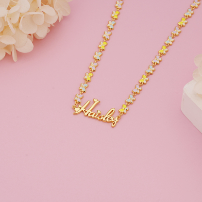 Chic Butterfly Chain Heart Nameplate Necklace