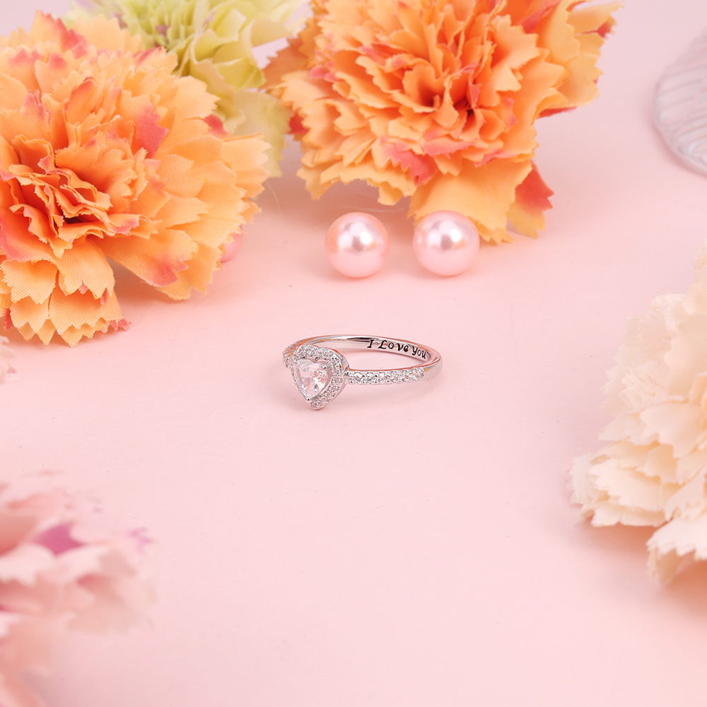 Sparkling Elevated Heart Ring Personalized Engraved Ring