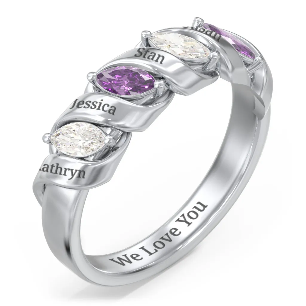 2 TO 4 Names With Birthstones Personalized Ring Engraved Name Ring
