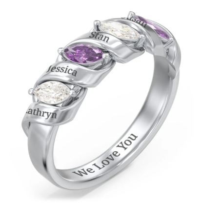 2 TO 4 Names With Birthstones Personalized Ring Engraved Name Ring
