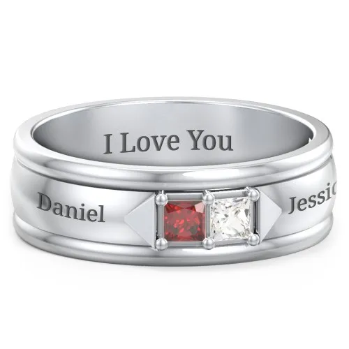 Personalized Custom Two Names with Birthstone Engraved Name Ring