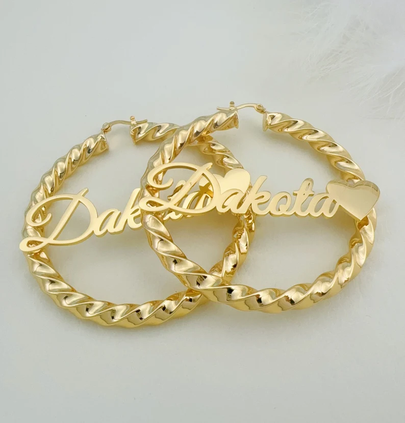 Love Heart Twist Hoop Name Earrings Custom Name Earrings 