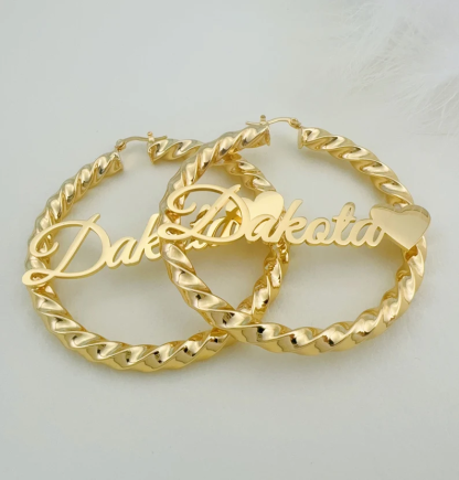 Love Heart Twist Hoop Name Earrings Custom Name Earrings 