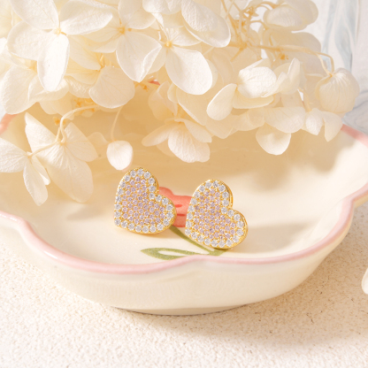 Pink Heart Love Sparkling CZ Heart Stud Earrings