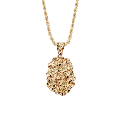 Gold Plated Oval Nugget Rope Chain Charm Necklace