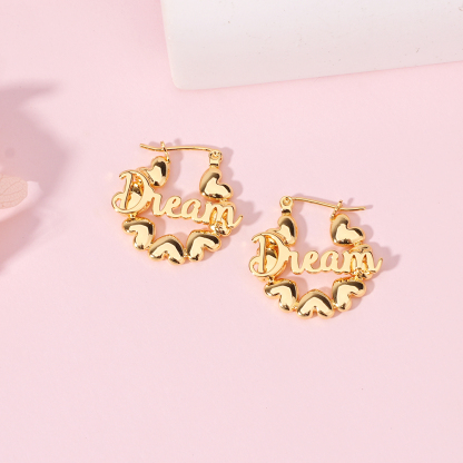 Gold Plated Earrings Custom Name Heart Hoop Earrings