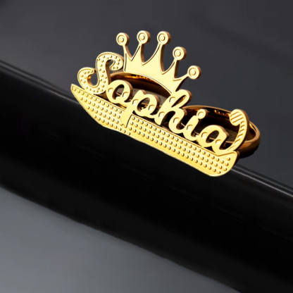 Crown Two Finger Ring Custom Gold Plated Name Ring