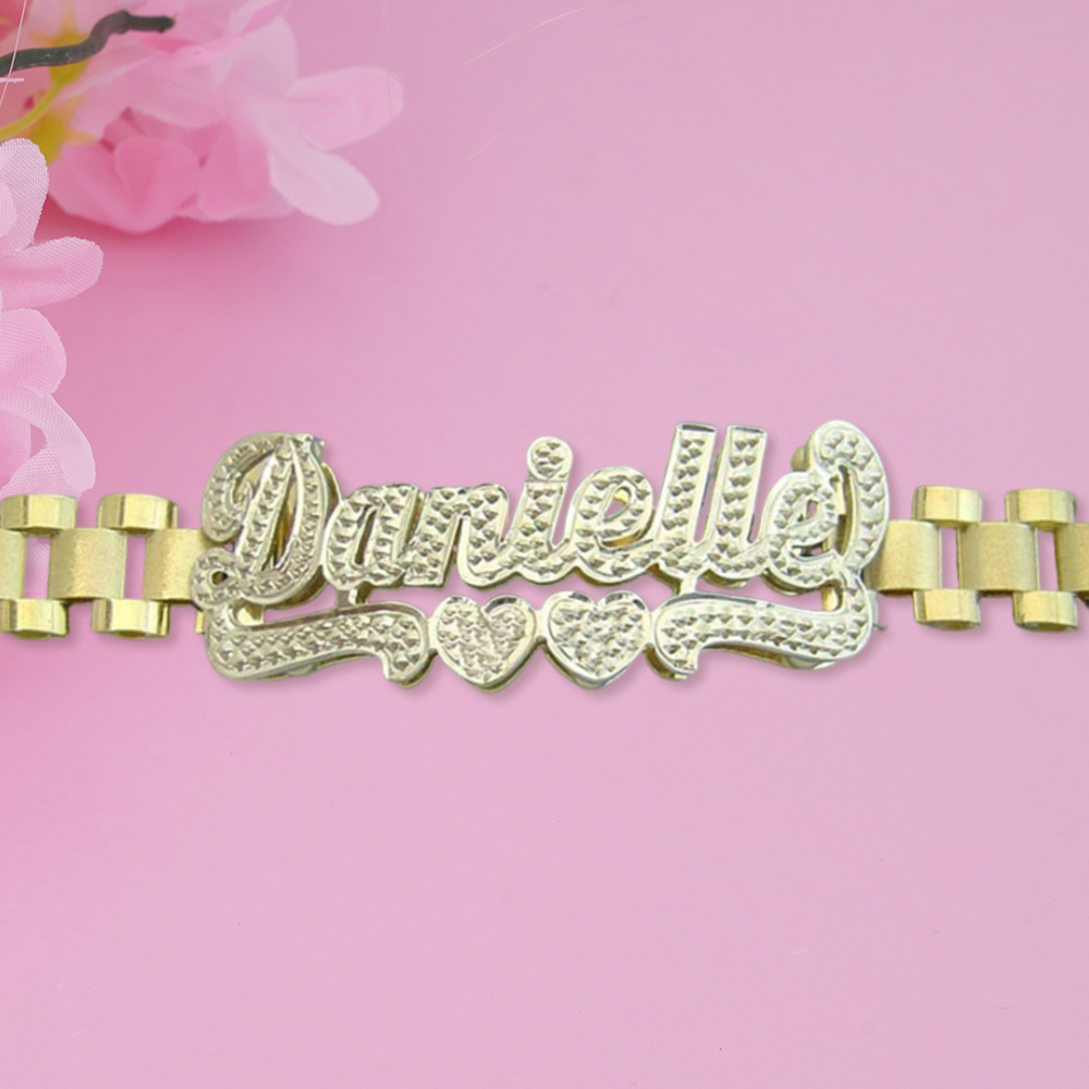 Two Heart Nameplated Pendant President Link Chain Name Necklace