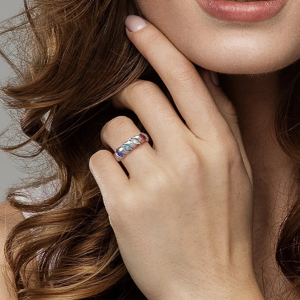 2 TO 4 Names With Birthstones Personalized Ring Engraved Name Ring