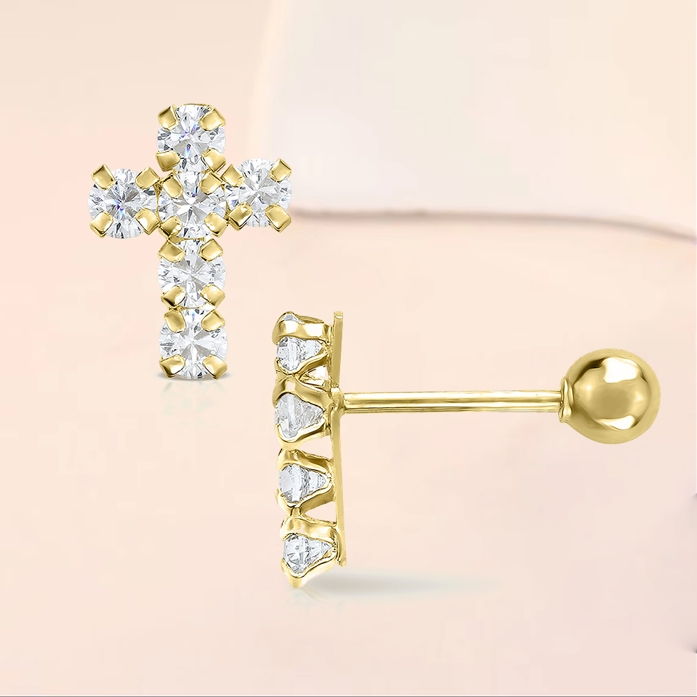 Crystal Cross Push Back Stud Earrings 