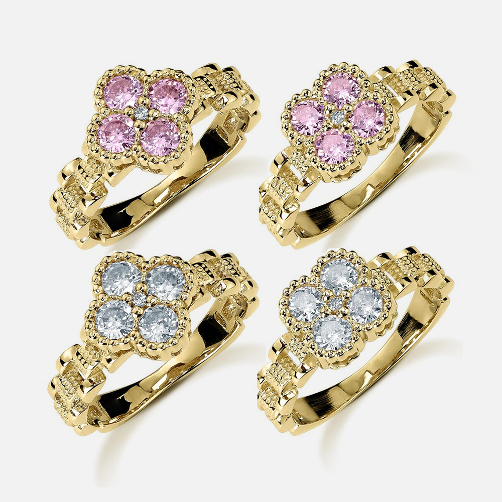 Clove Flower Ring with Beautiful Pink White Zircon