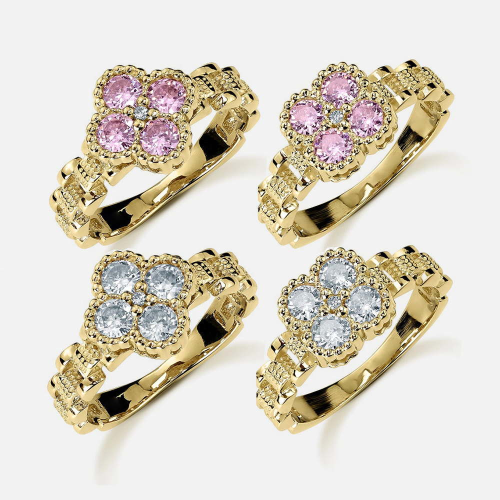 Clove Flower Ring with Beautiful Pink White Zircon