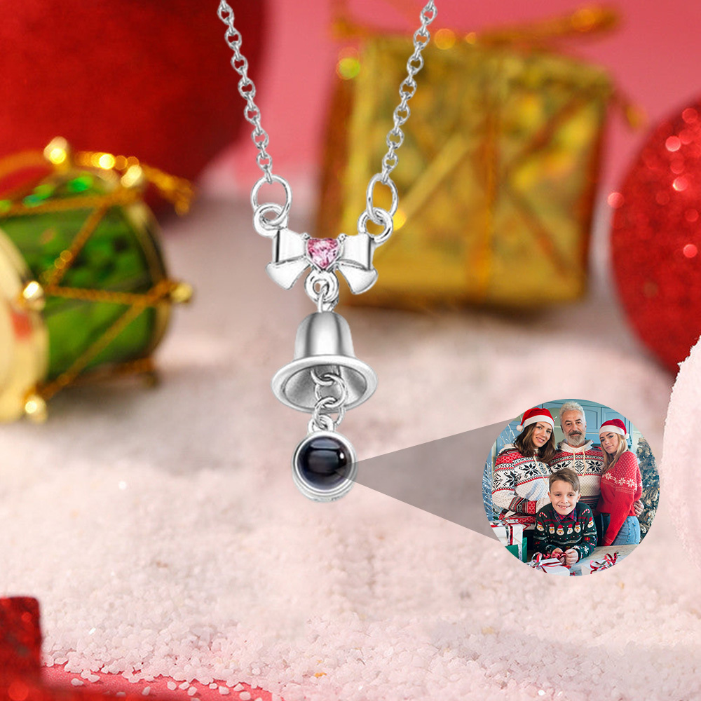 Personalized Bell Necklace With Photo Inside Christmas Gift