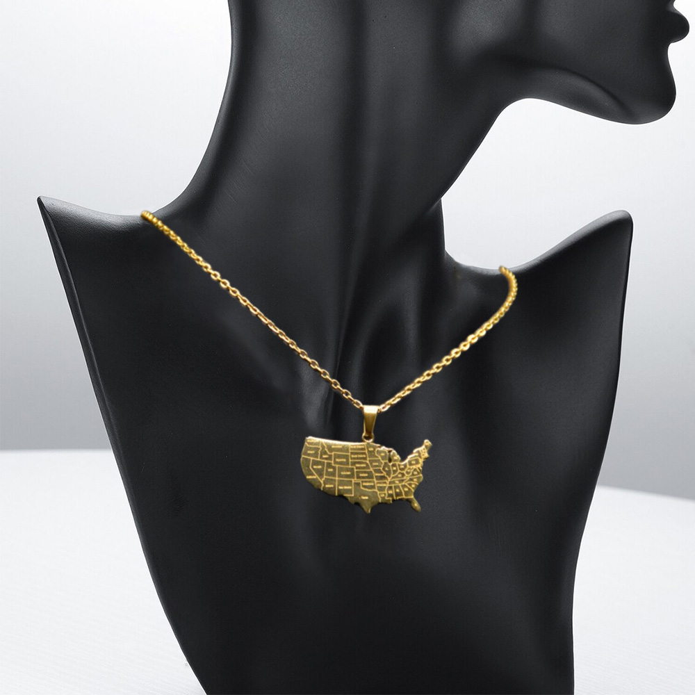 America Map Pendant Gold Plated Necklace