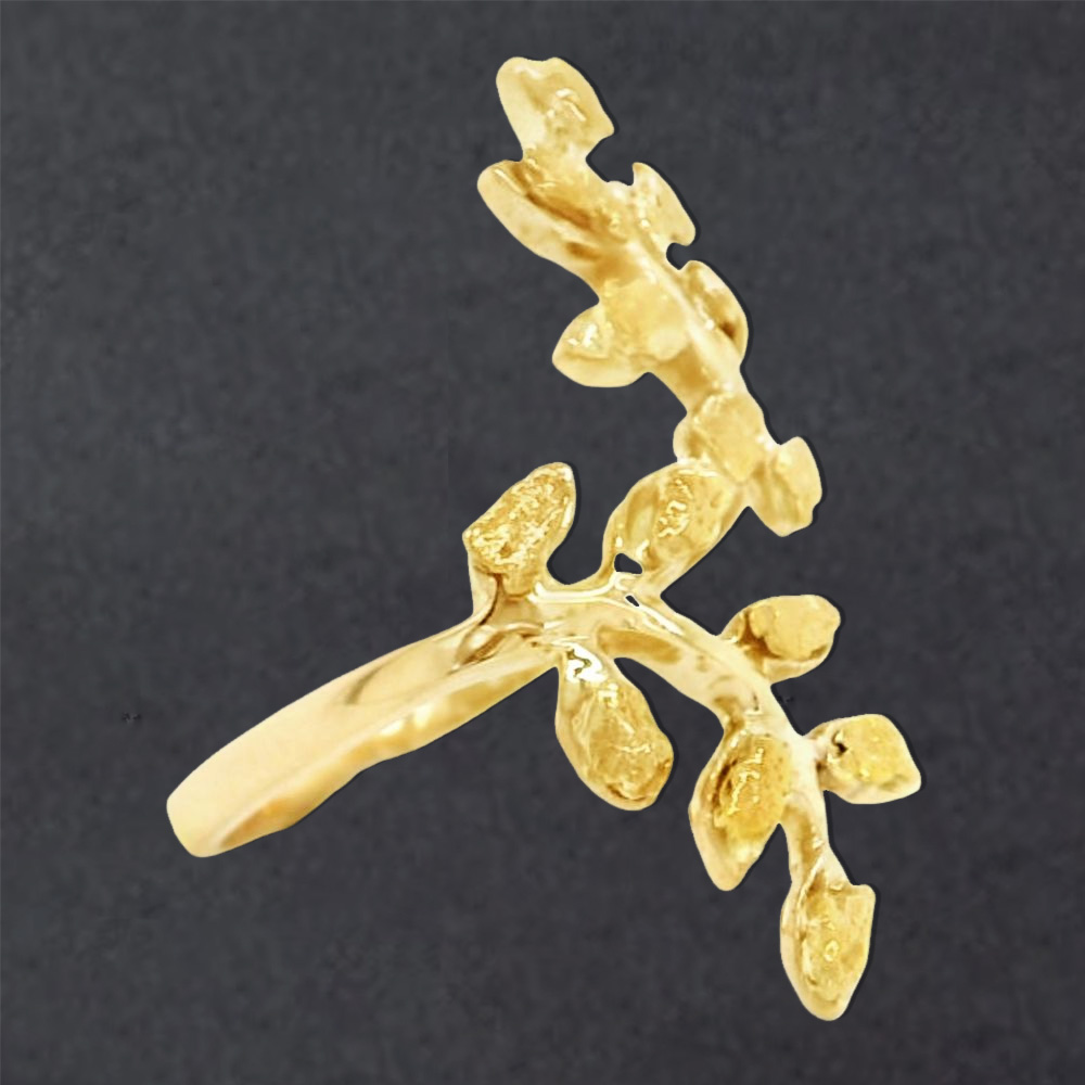 Leaf Nugget Ring Gold Plated Engraved Ring
