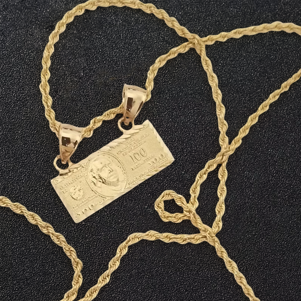 Hundred Dollar Bill Money Pendant Necklace