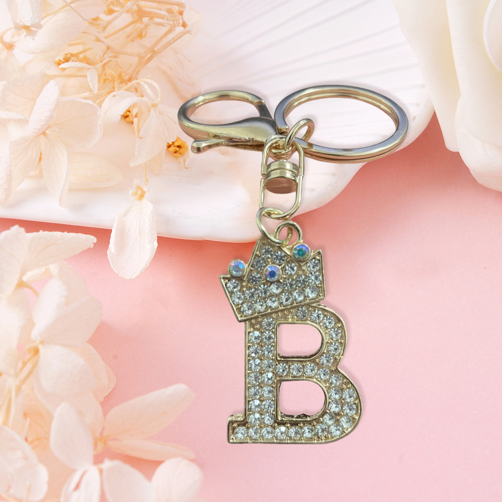 Initials Letter with Crown Keychain Girls Handbag Pendents