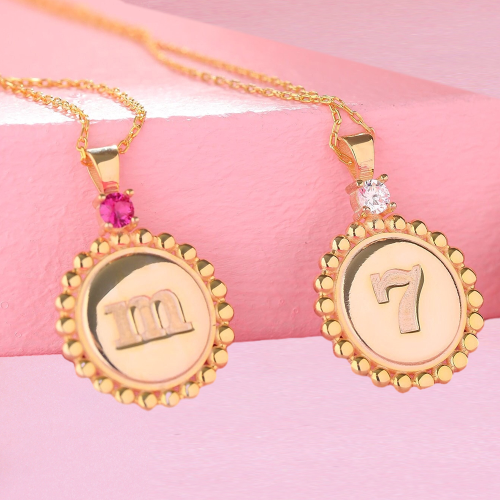 Custom Initial Letter Number Birthstone Necklace