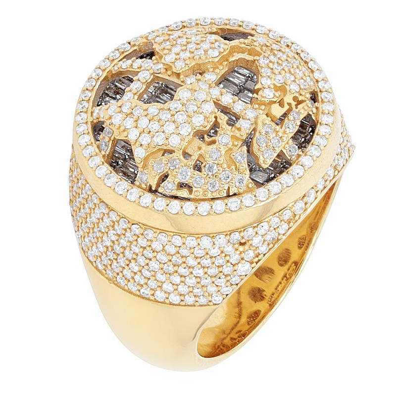 Shiny Gold Plated World Map Ring Diamond Ring