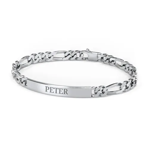 Personalized Figaro Chain Engraved Name Bracelet