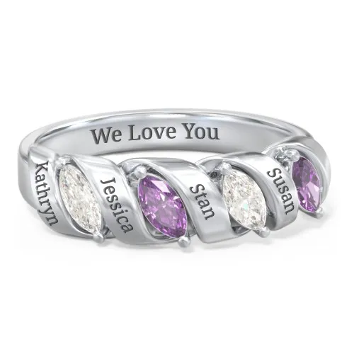 2 TO 4 Names With Birthstones Personalized Ring Engraved Name Ring