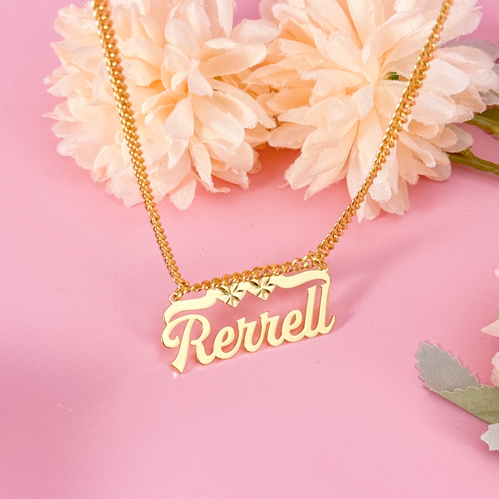 Customized Diamond Cut Double Hearts Name Pendant Necklace